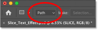 Setting the tool mode for Photoshop\'s Rectangle Tool to Path in the Options Bar