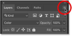 Clicking the Layers panel menu icon in Photoshop
