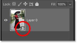 The Smart Object icon in the layer preview thumbnail in Photoshop
