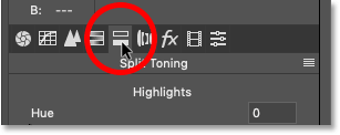 Opening the Split Toning panel in Photoshop\'s Camera Raw Filter