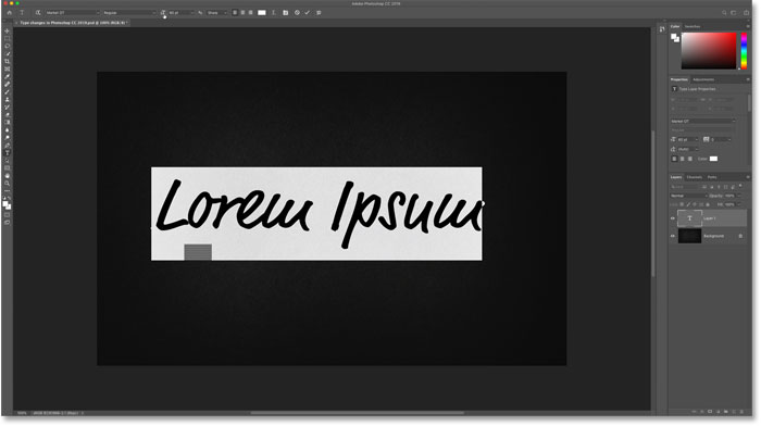 The live type preview in Photoshop CC 2019 previews both the font and the type size