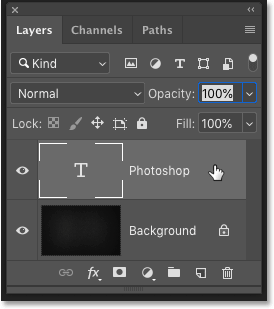 Selecting the Type layer in the Layers panel in Photoshop CC 2019
