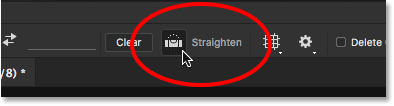 Selecting the Straighten Tool in the Options Bar in Photoshop